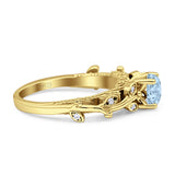 Vintage Floral Leaf Style Round Natural Aquamarine Engagement Ring