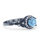 Halo Vintage Style CZ Round Natural Aquamarine Engagement Ring