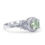 Halo Vintage Style CZ Round Natural Green Amethyst Engagement Ring
