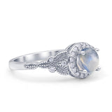 Halo Vintage Style CZ Round Natural Moonstone Engagement Ring
