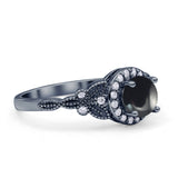 Halo Vintage-Stil CZ runder natürlicher schwarzer Onyx-Verlobungsring