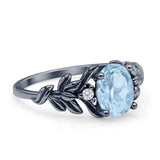 Leaf Style Oval Natural Aquamarine Vintage Engagement Ring