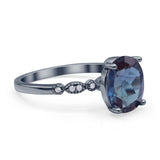Solitaire Accent Oval Lab Alexandrite Art Deco Engagement Ring