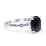 Solitaire Accent Oval Natural Black Onyx Art Deco Engagement Ring