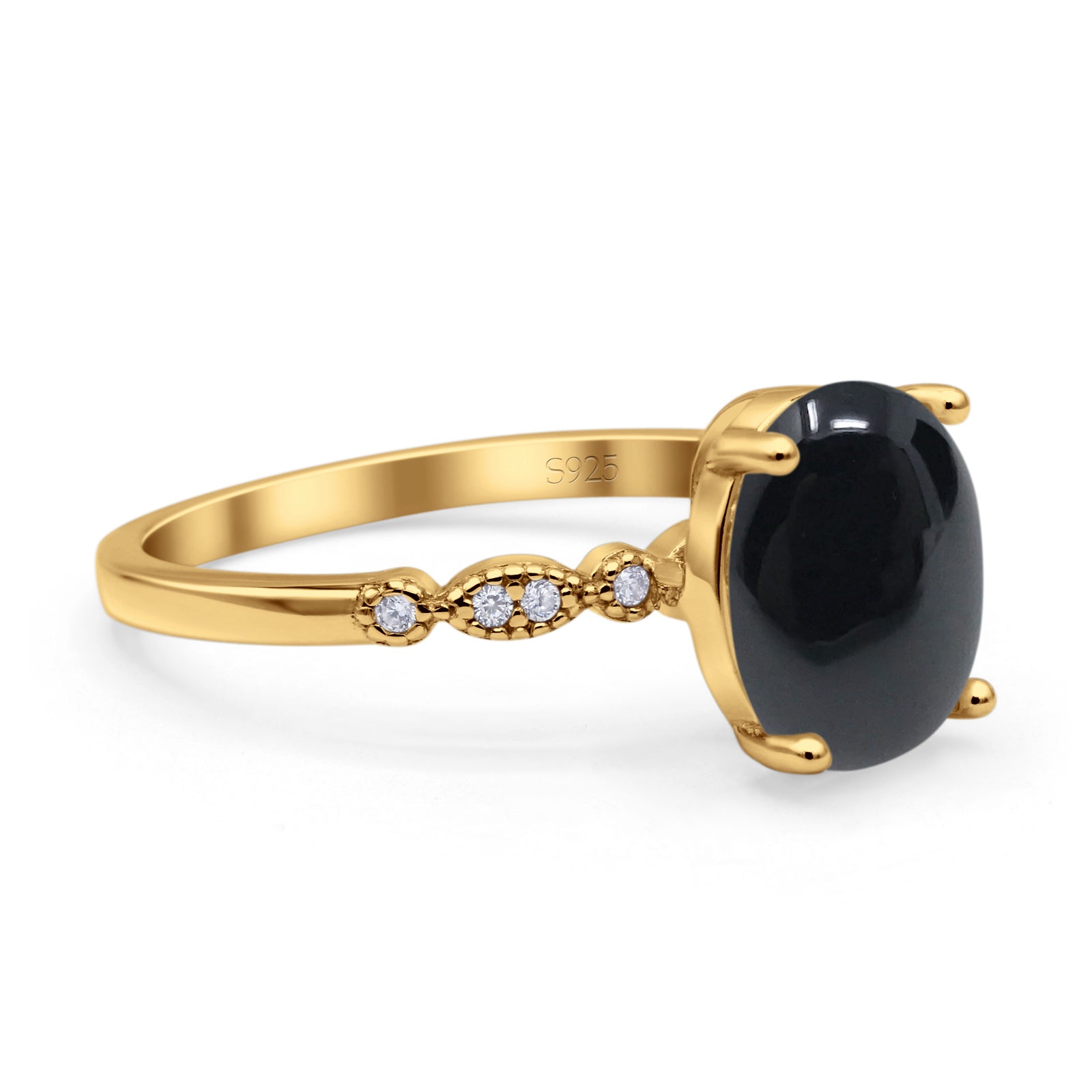 Solitaire Accent Oval Natural Black Onyx Art Deco Engagement Ring