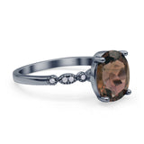 Solitaire Accent Oval Natural Smoky Quartz Art Deco Engagement Ring