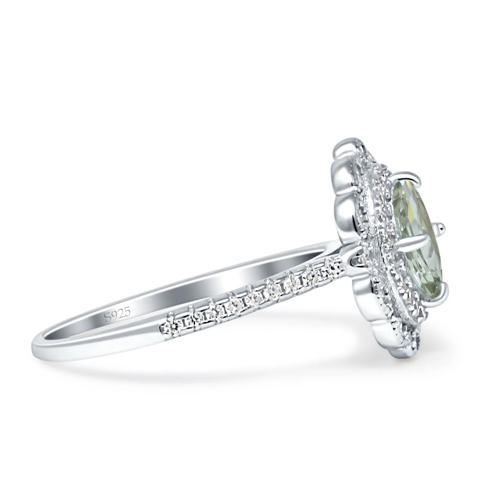 Vintage Style Oval Natural Green Amethyst Halo Engagement Ring