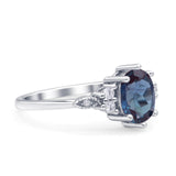 Antique Style Oval Lab Alexandrite Art Deco Engagement Ring