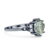 Antique Style Oval Natural Green Amethyst Art Deco Engagement Ring