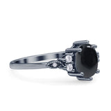 Antique Style Oval Natural Black Onyx Art Deco Engagement Ring