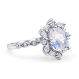 Art Deco Oval Natural Moonstone Halo Ballerina Style Engagement Ring