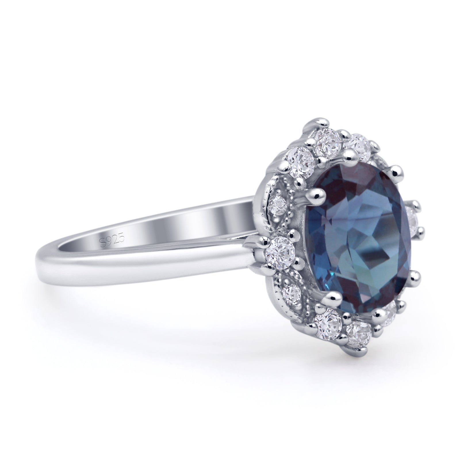Halo Ballerina Style Oval Lab Alexandrite Solitaire Engagement Ring