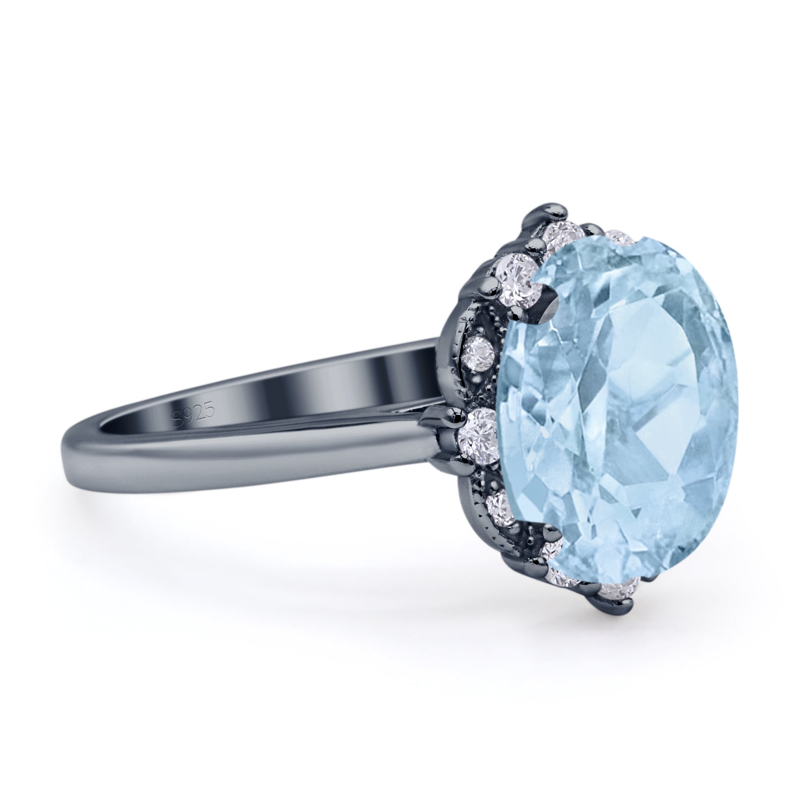 Halo Ballerina Style Oval Natural Aquamarine Solitaire Engagement Ring