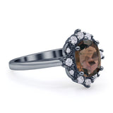 Halo Ballerina Style Oval Natural Smoky Quartz Solitaire Engagement Ring