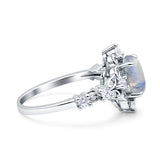 Halo Art Deco Oval Natural Moonstone Engagement Ring