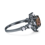 Halo Art Deco Oval Natural Chocolate Brown Smoky Quartz Engagement Ring