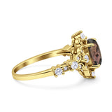 Halo Art Deco Oval Natural Chocolate Brown Smoky Quartz Engagement Ring