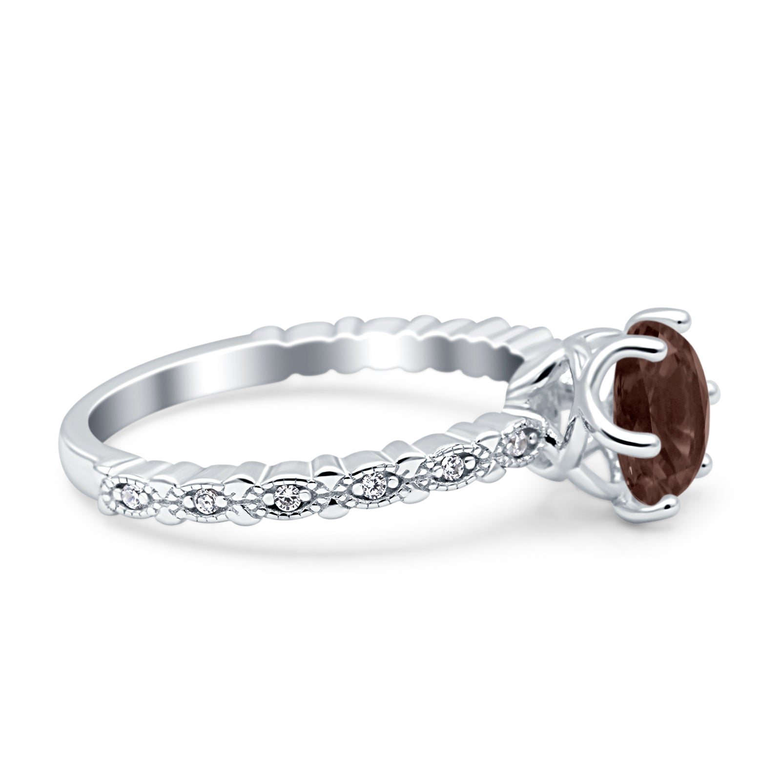 Vintage Dainty Round Natural Chocolate Brown Smoky Quartz Engagement Ring