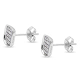 Solid 14K White Gold 8mm Round Diamond Square Hip Hop Stud Earrings