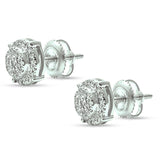 Solid 14K White Gold 7.5mm Round Diamond Cluster Stud Earrings