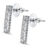 Solid 14K White Gold 0.2mm Drop Bar Round Diamond Stud Earrings