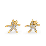 14K Gold .13ct 8mm Diamond Engagement Wedding Star Earrings