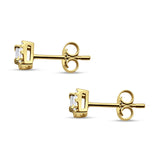 Solid 14K Gold 5mm Modern Square Round Baguette Diamond Stud Earrings Push Back