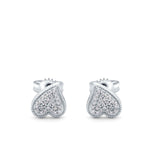 14K Gold .09ct 9mm Pave Heart Modern Diamond Engagement Wedding Earrings