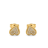 14K Gold .09ct 9mm Pave Heart Modern Diamond Engagement Wedding Earrings