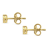 Solid 14K Gold 4.5mm Push Back Flower Round Diamond Stud Earrings