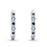 14K Gold .16ct G SI Diamond & Blue Sapphire Hoop Huggie Earrings