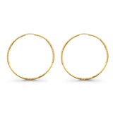 14K White & Yellow Gold Diamond Cut 2mm Snap Closure Hoop Earrings Endless 3.1grams 60mm