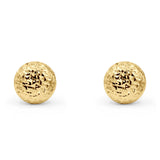 14K Yellow Gold Diamond Cut Hammered Style Round Studs Earring 7mm Best Birthday Or Anniversary Gift