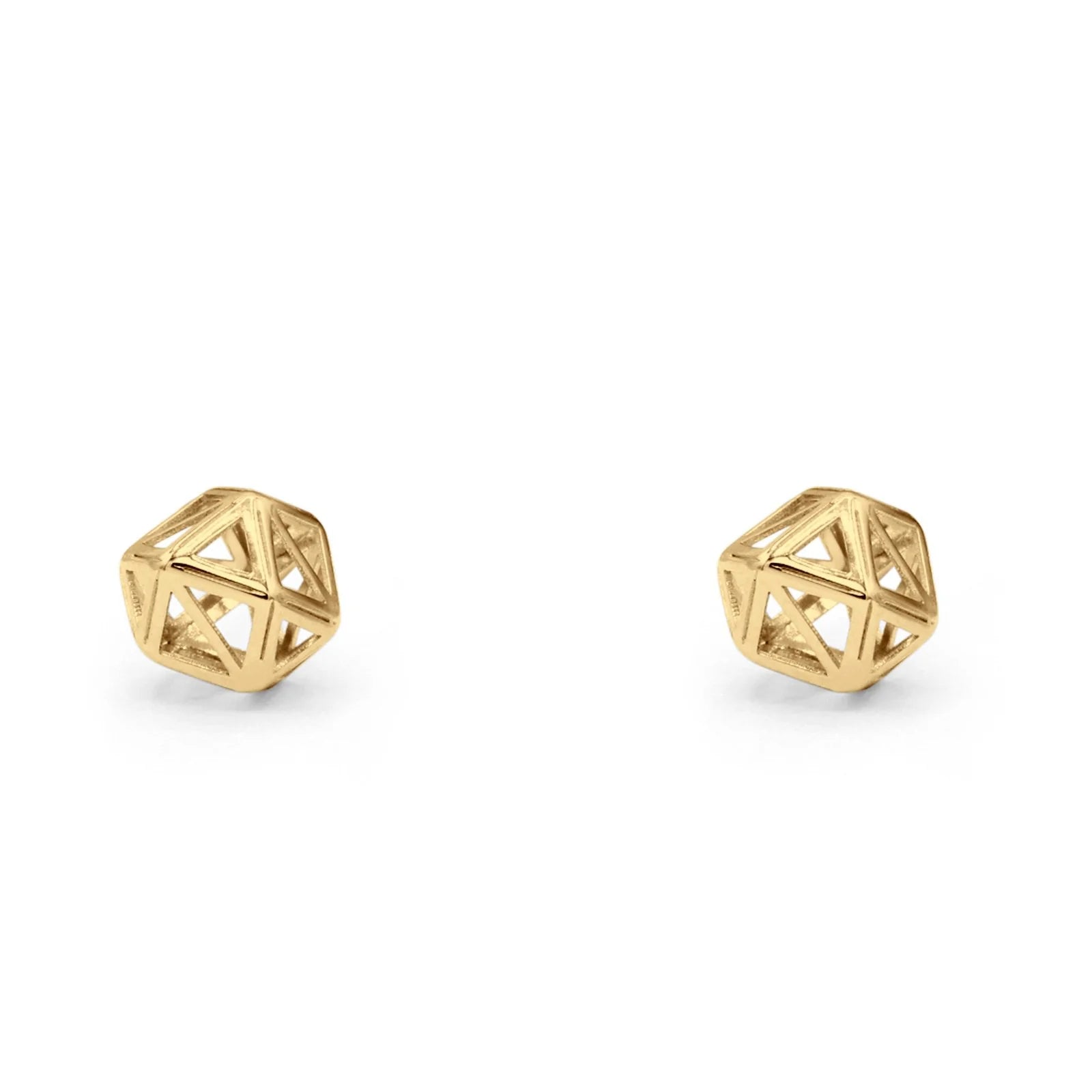 14K Yellow Gold Geometric Cage Studs Earring 8mm Best Birthday Or Anniversary Gift