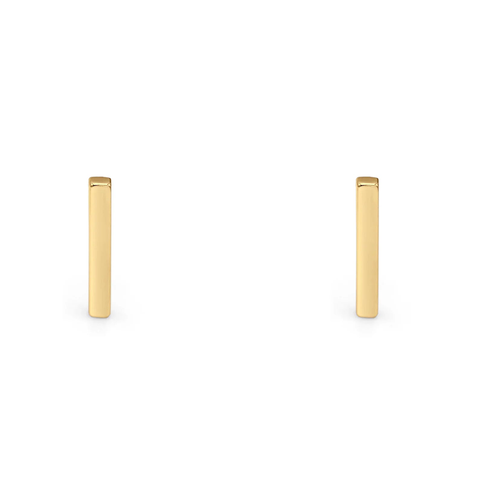 14K Yellow Gold Solid Bar Studs Earring Best Birthday Or Anniversary Gift 13mm