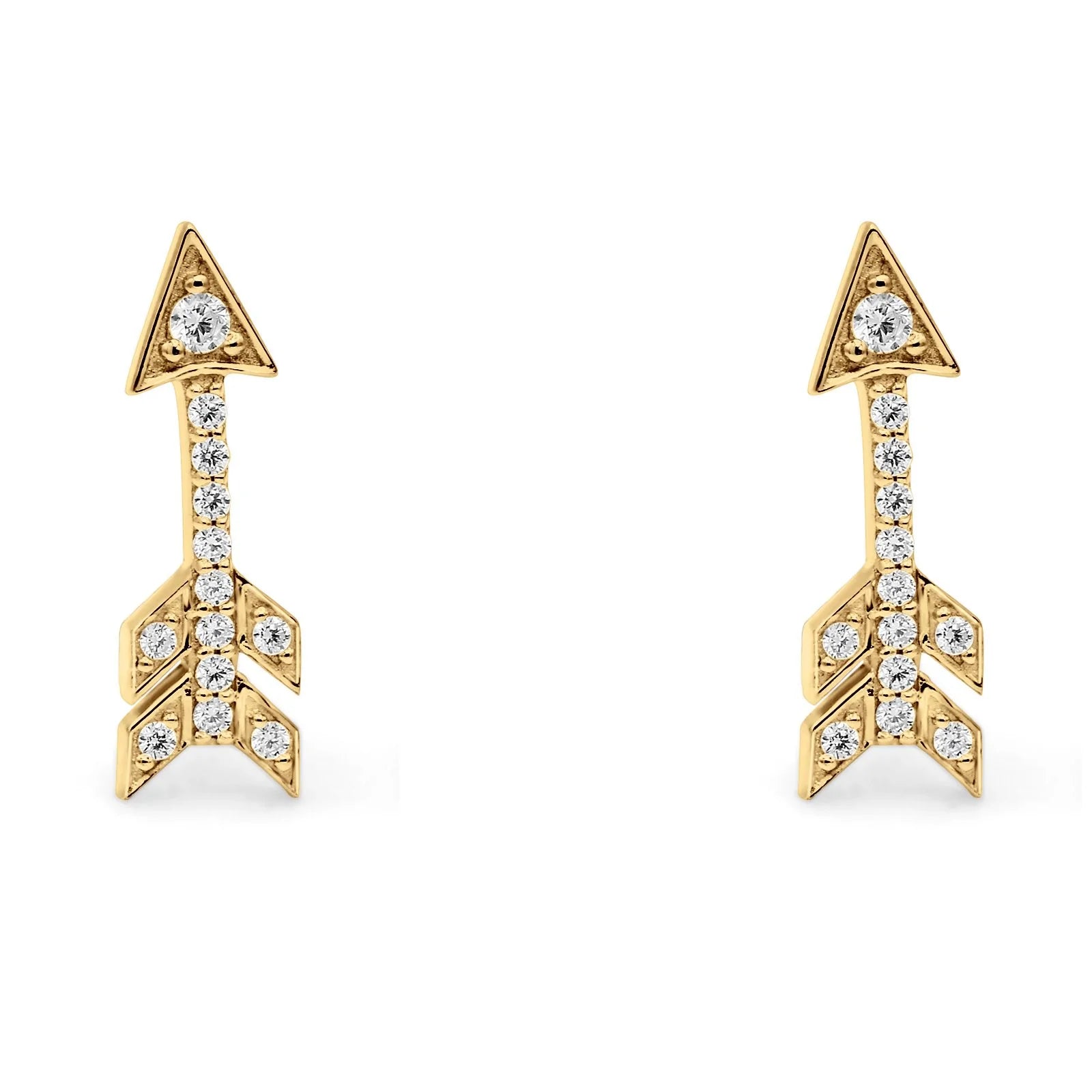14K Yellow Gold Solid Arrow Love Studs Earring Cubic Zirconia Best Birthday Or Anniversary Gift
