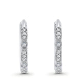 14K Gold .11ct G SI 20mm Art Deco Half Eternity Hoop Huggie Diamond Engagement Wedding Earrings
