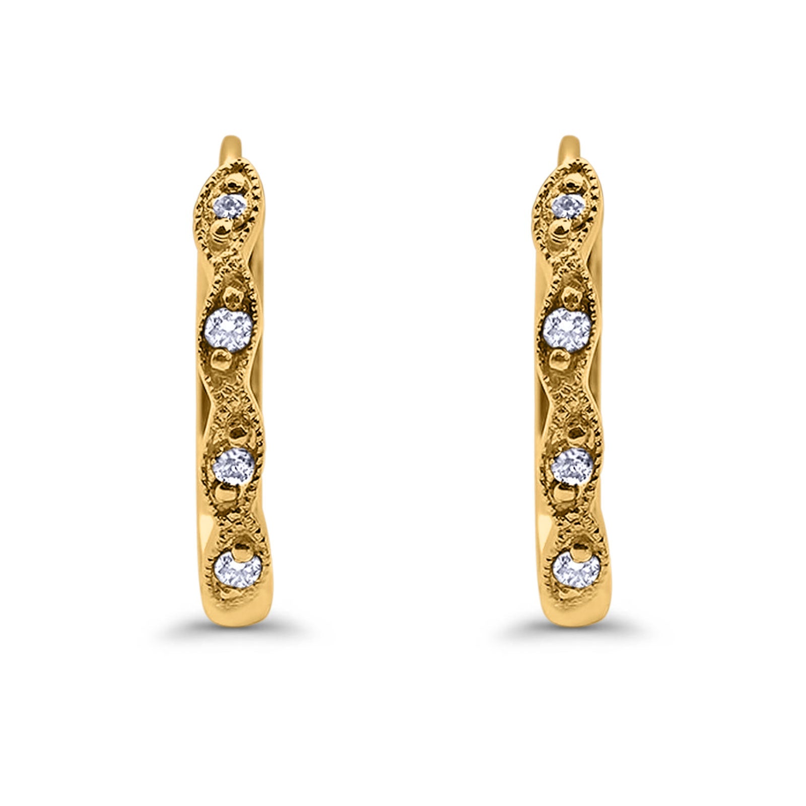 14K Gold .09ct G SI 14mm Hoop Huggie Diamond Engagement Wedding Earrings