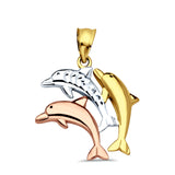 14K Tri Color Gold Dolphin Pendant 25mmX17mm With 16 Inch To 22 Inch 0.5MM Width Box Chain Necklace
