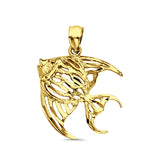 14K Yellow Gold Fish Pendant 23mmX14mm With 16 Inch To 22 Inch 1.2MM Width Flat Open Wheat Chain Necklace