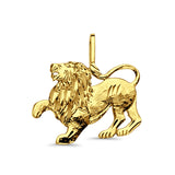 14K Yellow Gold Lion Pendant 20mmX20mm With 16 Inch To 24 Inch 1.0MM Width DC Round Wheat Chain Necklace