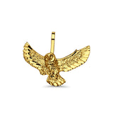 14K Yellow Gold Owl Pendant 15mmX20mm With 16 Inch To 24 Inch 1.1MM Width Wheat Chain Necklace