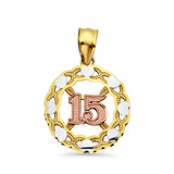 14K Tri Color Gold 15 Years Pendant 23mmX15mm With 16 Inch To 24 Inch 0.8MM Width Square Wheat Chain Necklace