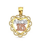 14K Tri Color Gold Anos 15 Pendant 24mmX18mm With 16 Inch To 22 Inch 1.2MM Width Classic Rolo Cable Chain Necklace