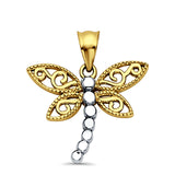 14K Two Color Gold Dragon Fly Pendant 22mmX18mm With 16 Inch To 24 Inch 0.6MM Width Box Chain Necklace