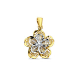 14K Two Color Gold Filigree Flower Pendant 20mmX16mm With 16 Inch To 24 Inch 0.8MM Width Square Wheat Chain Necklace