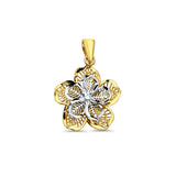 14K Two Color Gold Filigree Flower Pendant 20mmX16mm With 16 Inch To 24 Inch 1.1MM Width Wheat Chain Necklace