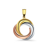14K Tri Color Gold 3 Round Infinity Pendant 26mmX20mm With 16 Inch To 24 Inch 0.8MM Width Square Wheat Chain Necklace