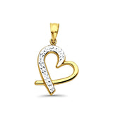 14K Two Color Gold Heart Pendant 23mmX15mm With 16 Inch To 24 Inch 0.8MM Width Square Wheat Chain Necklace
