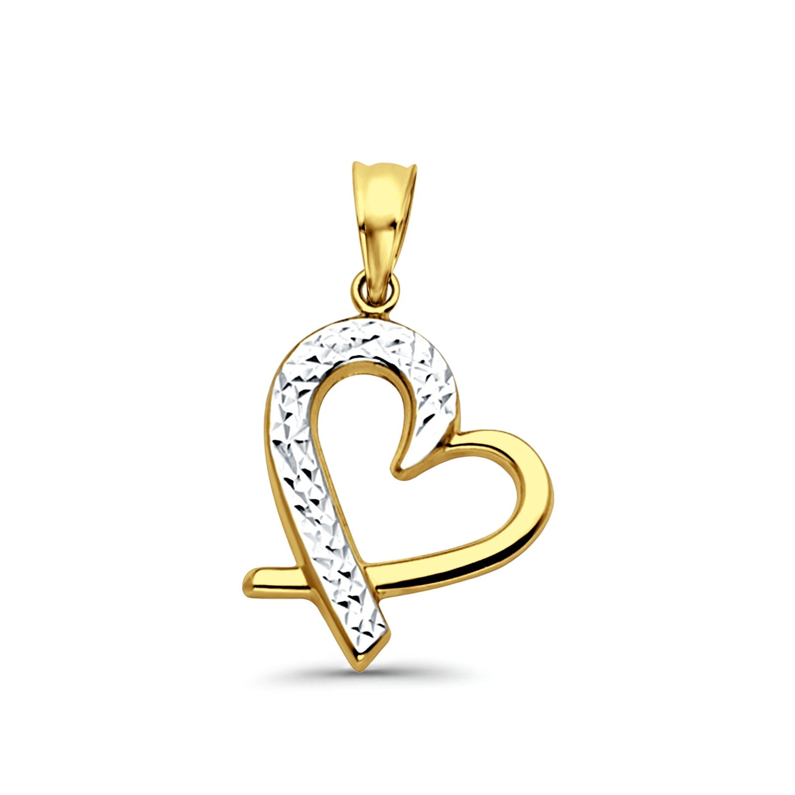 14K Two Color Gold Heart Pendant 23mmX15mm With 16 Inch To 24 Inch 1.0MM Width D.C. Round Wheat Chain Necklace